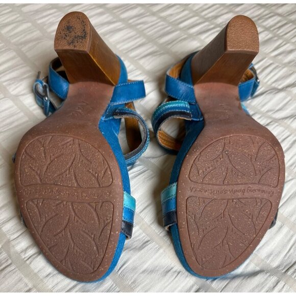 NAYA Mint Blue Black LEATHER Women Size 8 1/2 M Ankle Strap BAMBOO Heeled Sandal - Picture 4 of 9